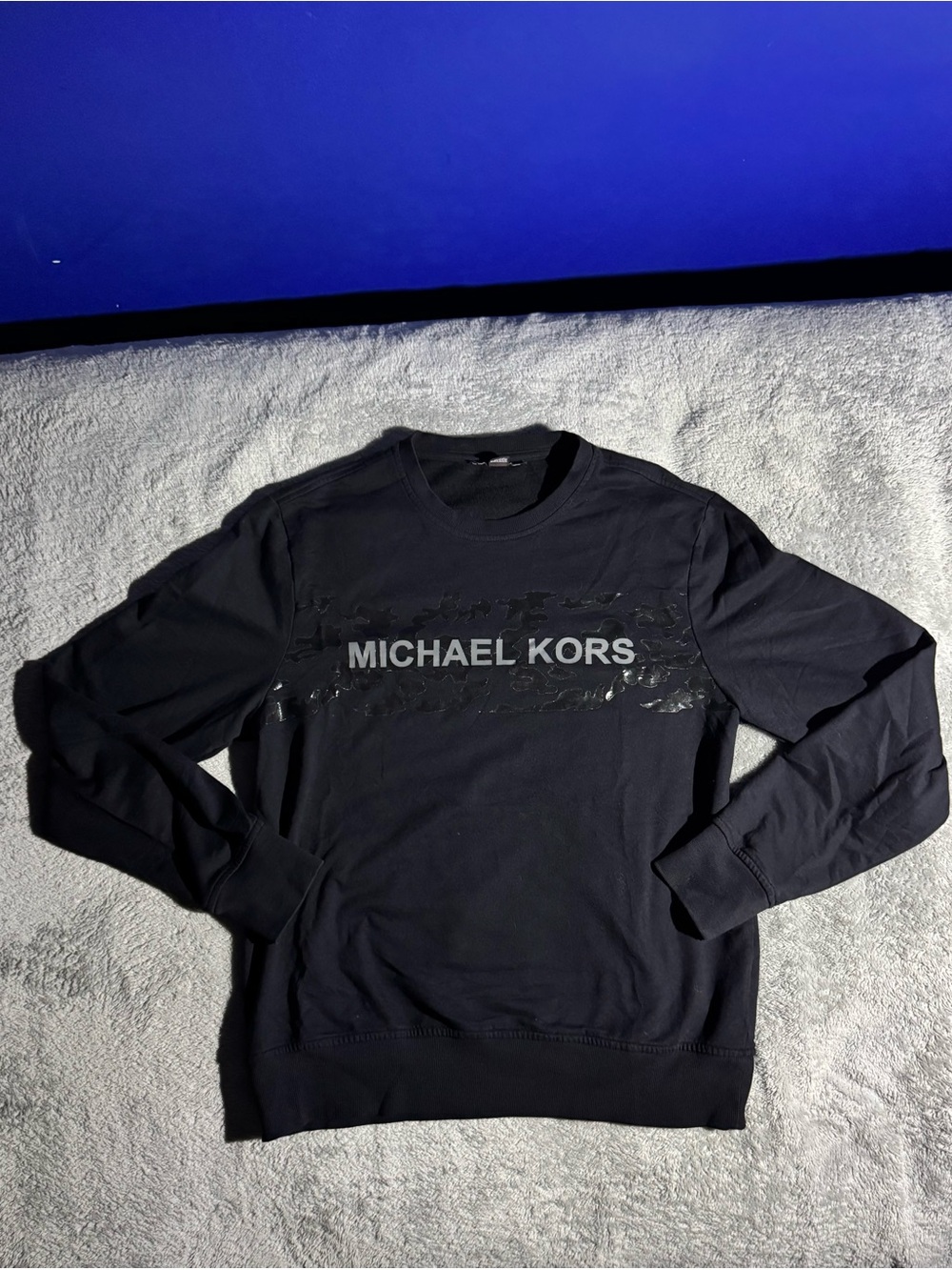 Mens Michael Kors Black Crewneck Sweatshirt with Gloss Logo